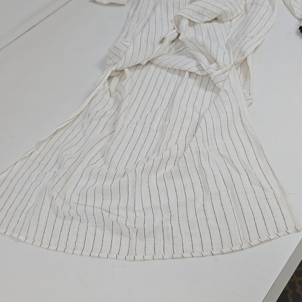 ZARA WOMAN NWT STRIPED RUSTIC KAFTAN MIDI DRESS ECRU / BLACK | 1165/156 XS-S - Picture 11 of 15